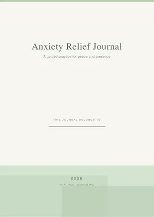 Anxiety Relief Journal cover page with calming serene design personalized for Sarah
