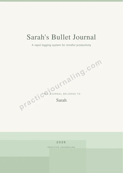 Bullet Journal cover page with minimalist design personalized for Sarah