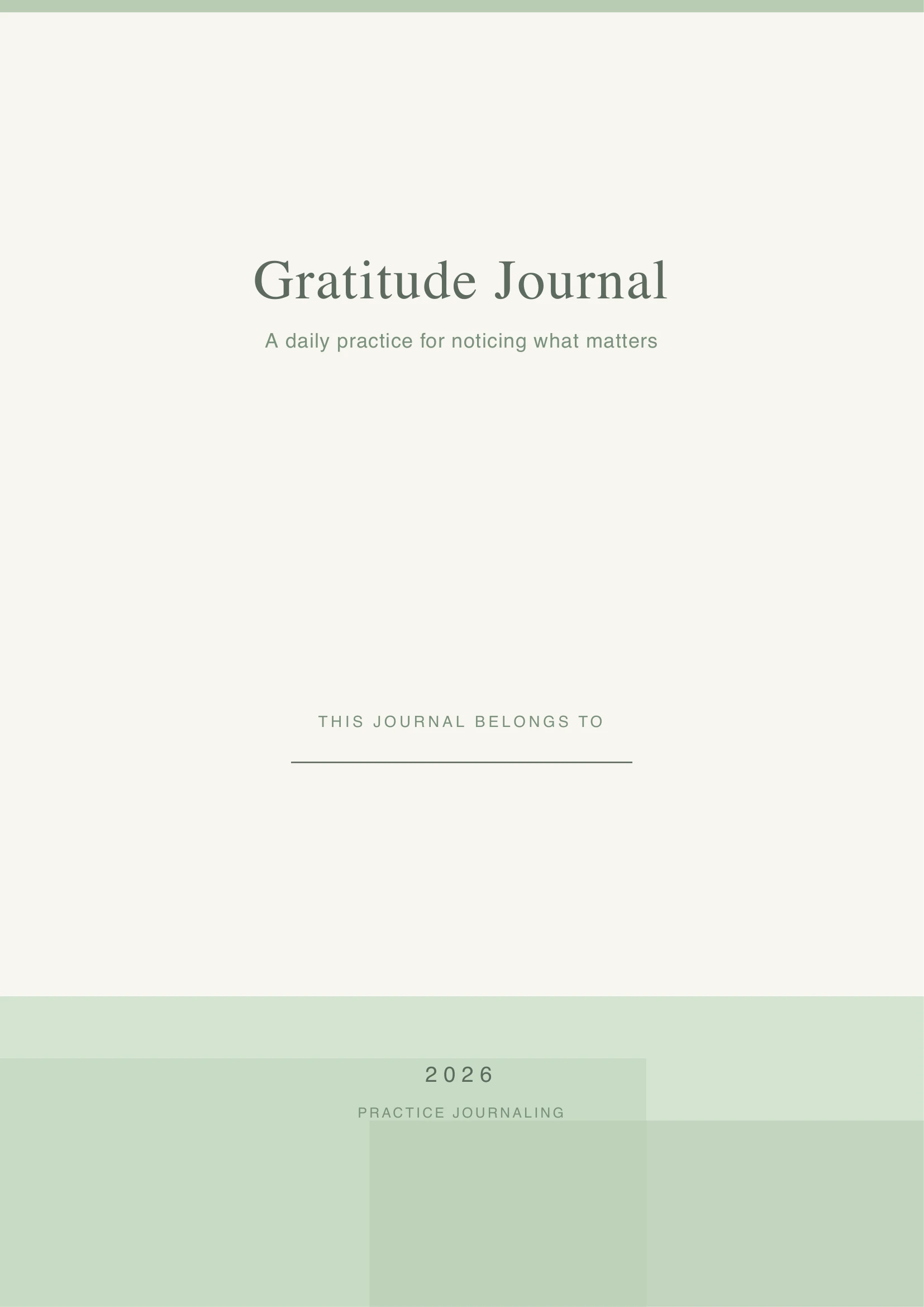 Gratitude Journal cover page with warm design personalized for Sarah