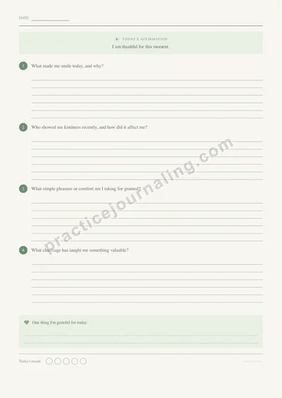 Daily gratitude journaling page