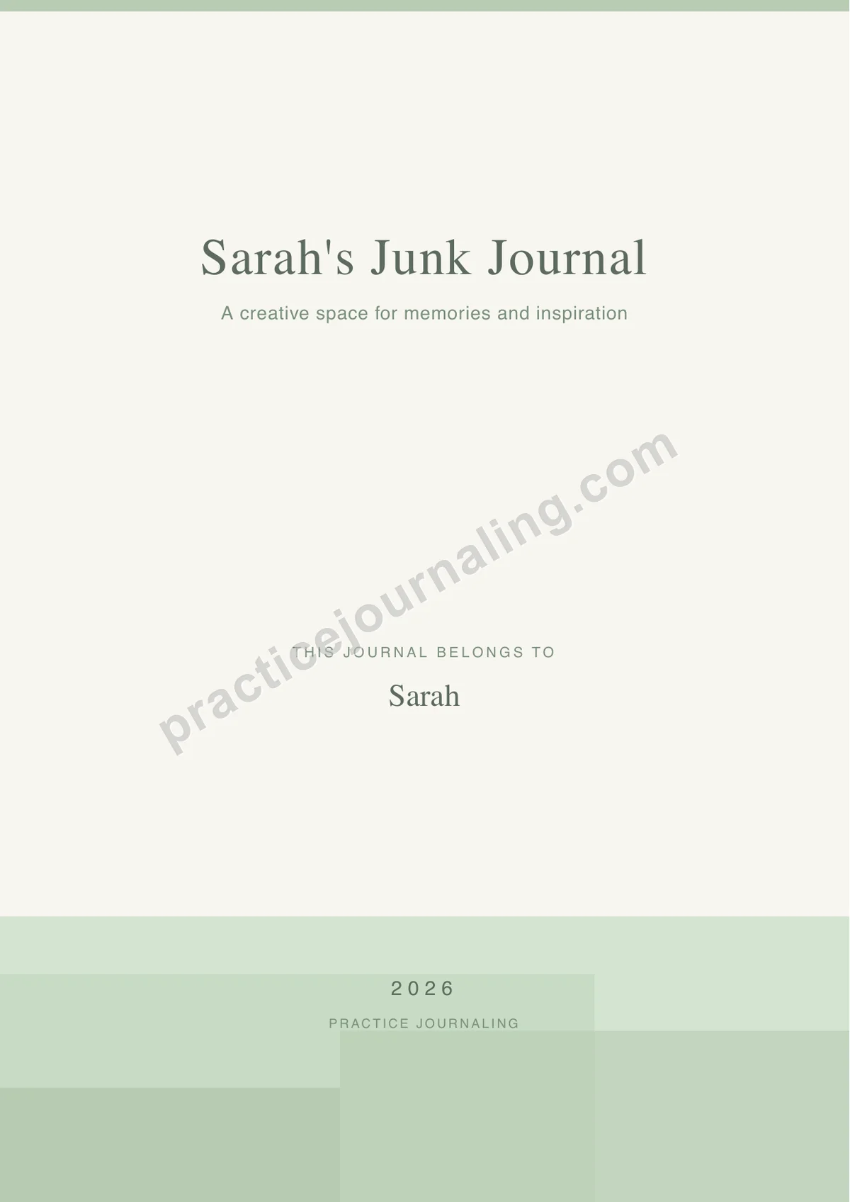 Junk Journal cover page with creative design personalized for Sarah