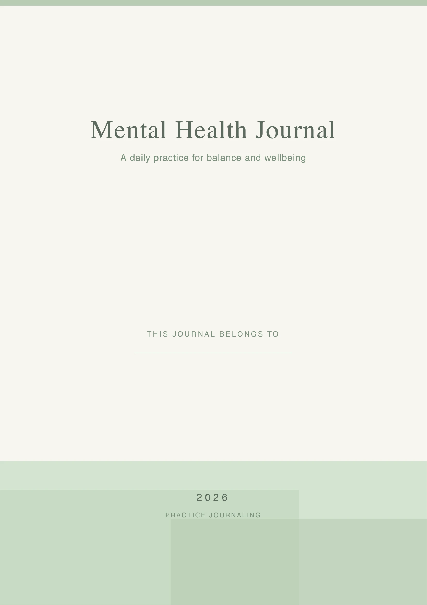 Mental Health Journal cover page with soothing design personalized for Sarah