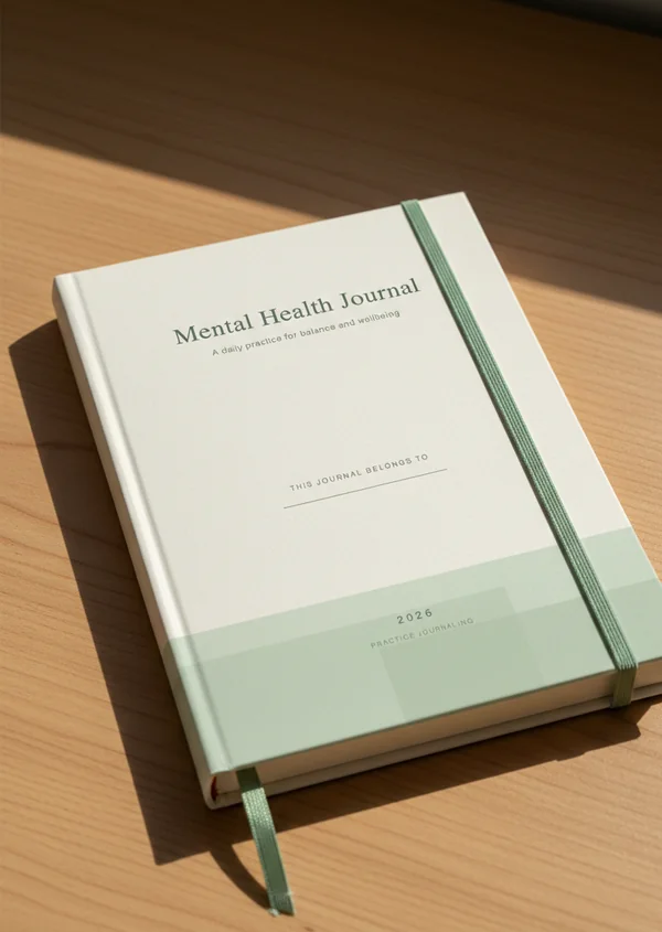 Mental Health Journal cover - A daily practice for balance and wellbeing