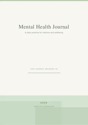 Mental Health Journal cover page with soothing design personalized for Sarah