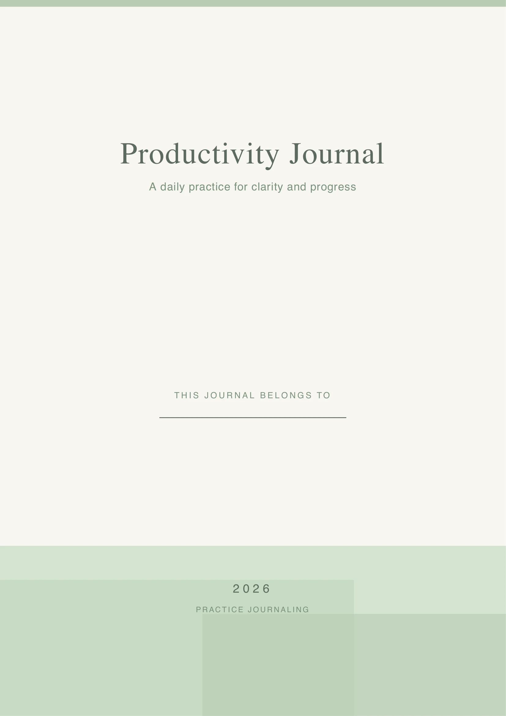 Productivity Journal cover page with clean design personalized for Sarah