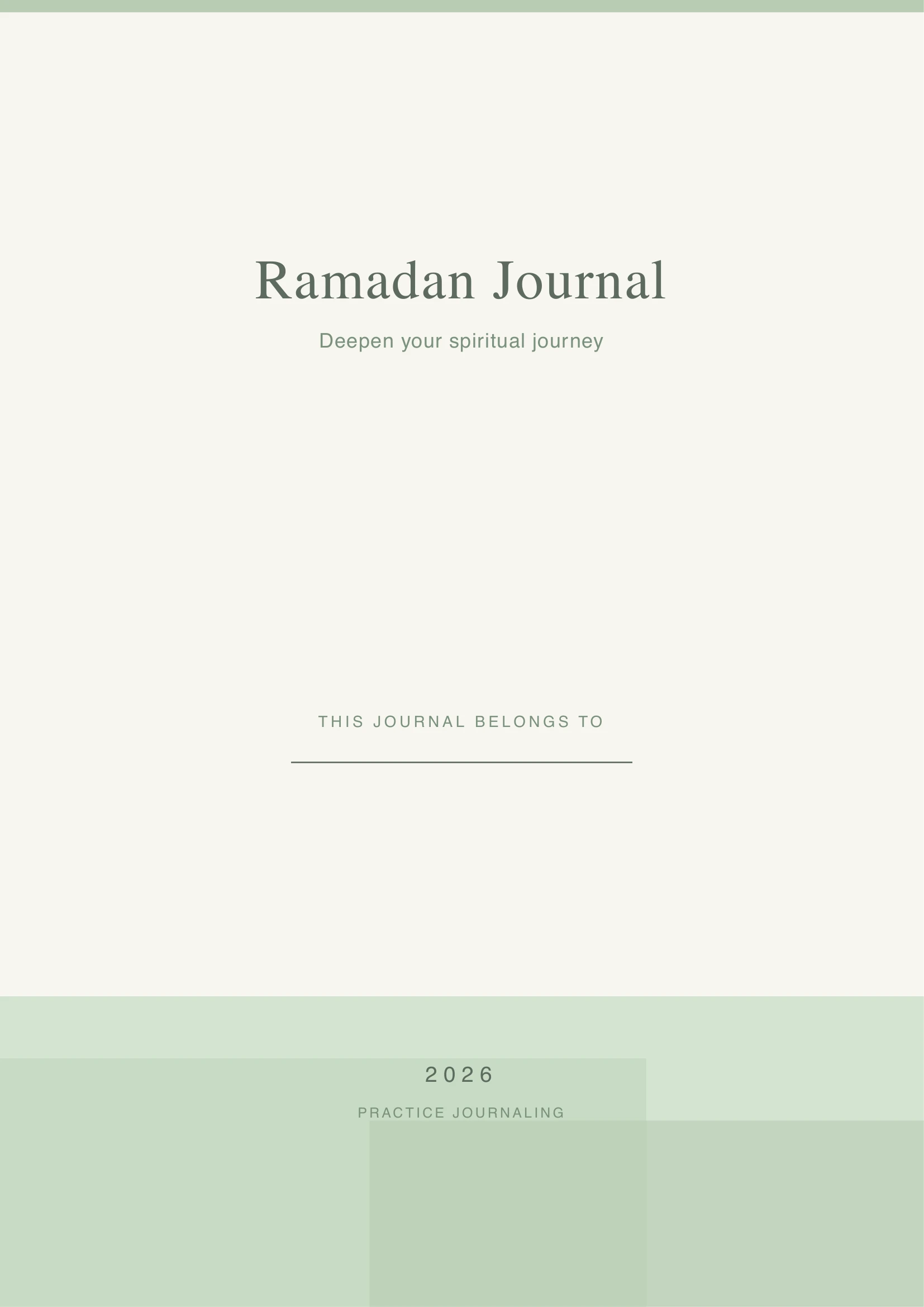Ramadan Journal cover page with elegant Islamic design personalized for Sarah