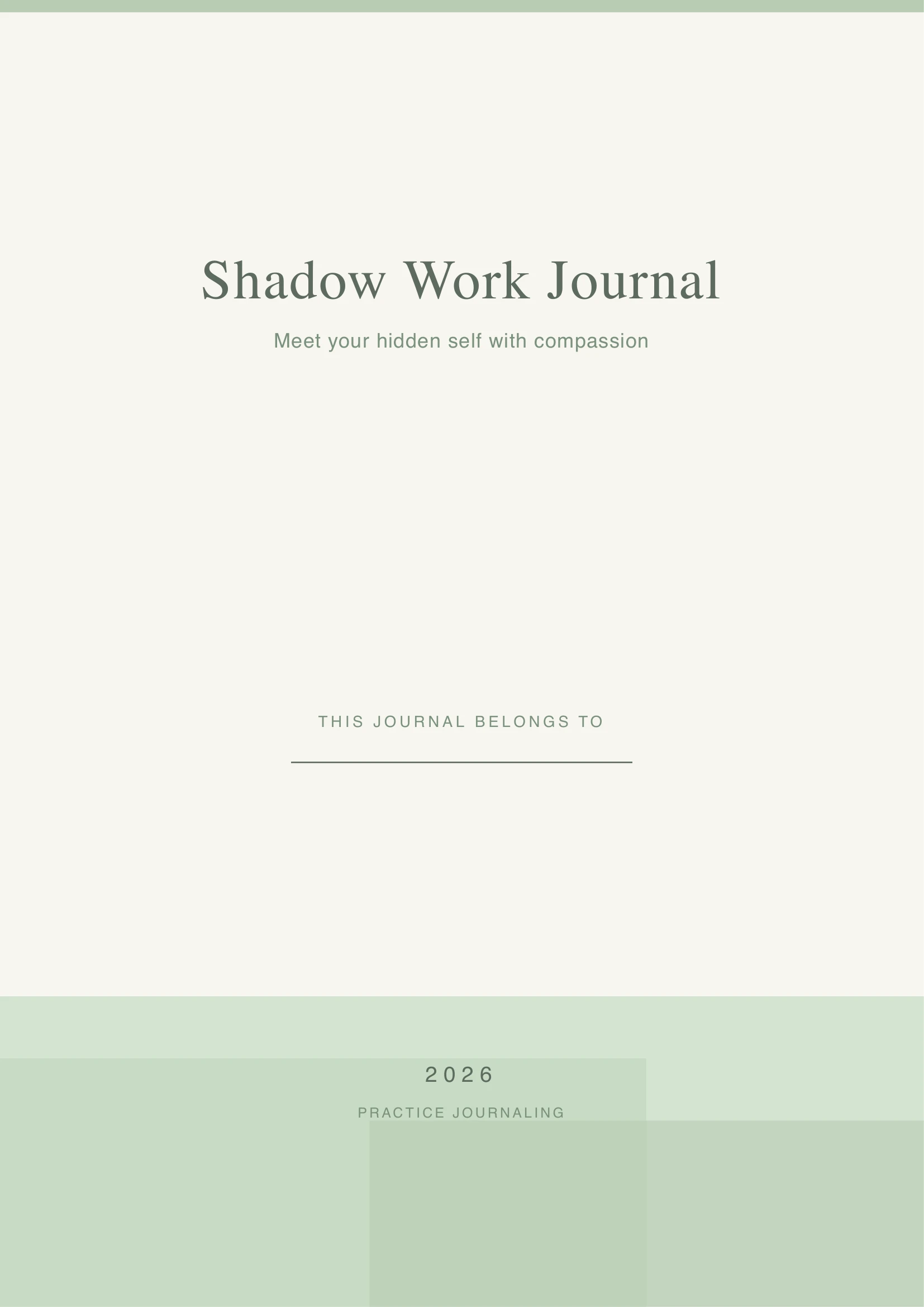 Shadow Work Journal cover page featuring elegant serene design personalized for Sarah