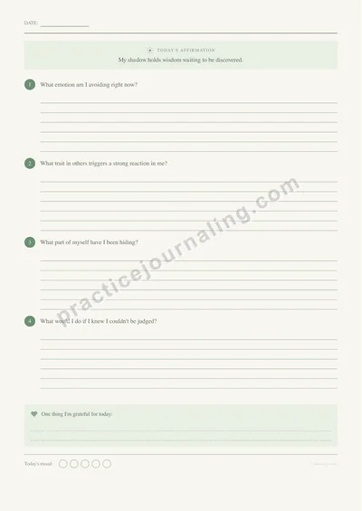 Daily shadow work journaling page with guided prompts