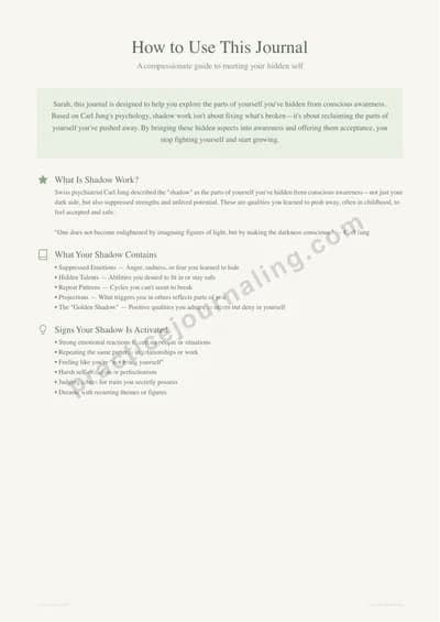 Shadow Work Journal guided instructions page